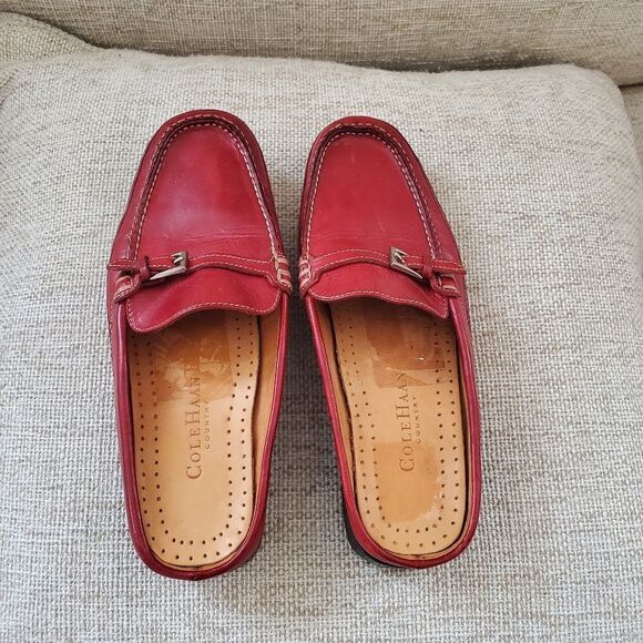 Cole Haan Red Leather Flat Loafer Mules sz 6.5 - Picture 7 of 11